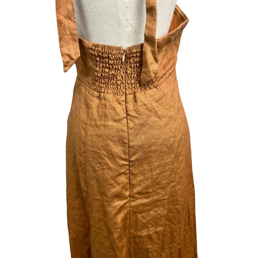 DISSH Linen Maxi Dress Women 12 Ochre Excellent Halter Cutout Smocked Back - Picture 6 of 8